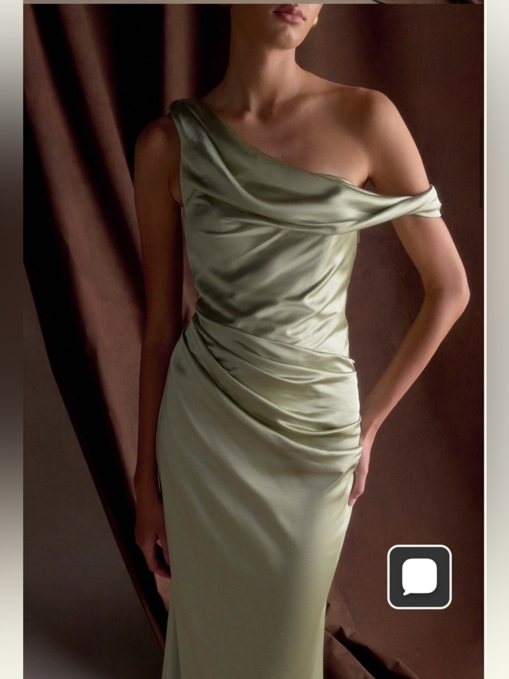 Meshki - Dalia Off Shoulder Satin Maxi
Dress - Sage - Picture 3 of 11